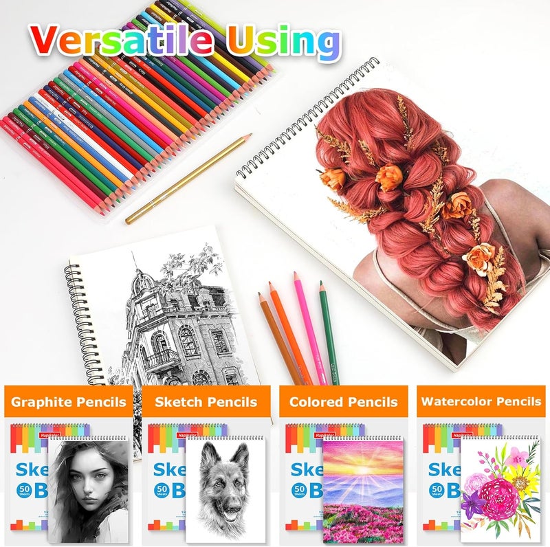 Hapikalor 3-Pack 50 Sheets 9" x 12" Sketch Book, Spiral Bound Art Sketchbook, Bulk School Supplies for Kids, Acid Free Artist Easel Drawing Paper Pad for Drawing Painting Writing Sketching - Image 3